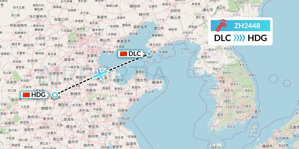 ZH2448 Shenzhen Airlines Flight Map: Dalian to Handan