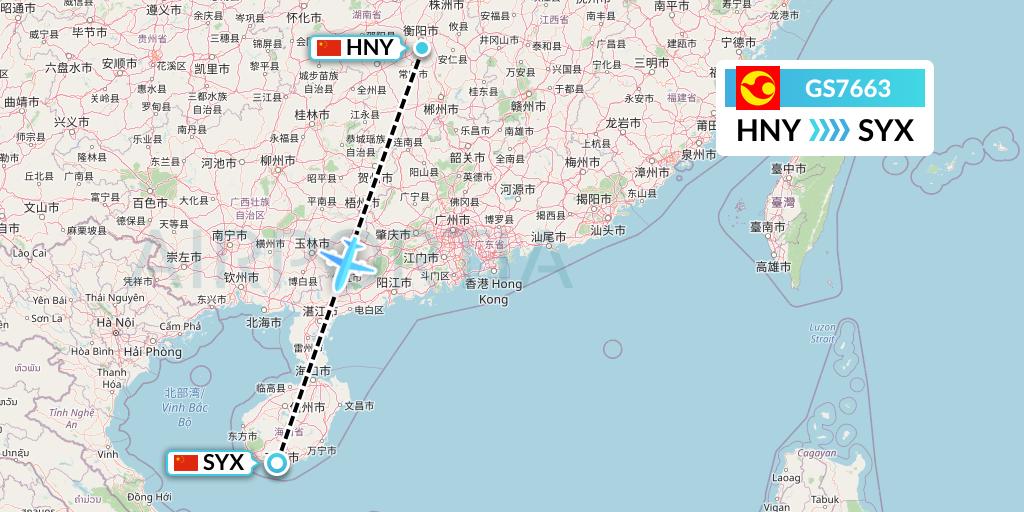 GS7663 Tianjin Airlines Flight Map: Hengyang to Sanya