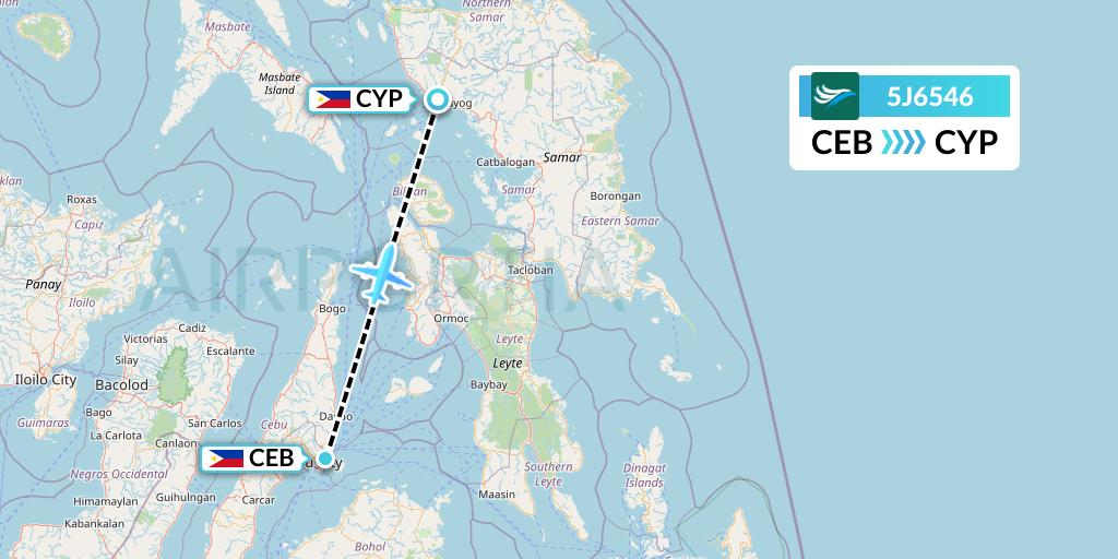 5J6546 CEBU Pacific Air Flight Map: Cebu to Calbayog