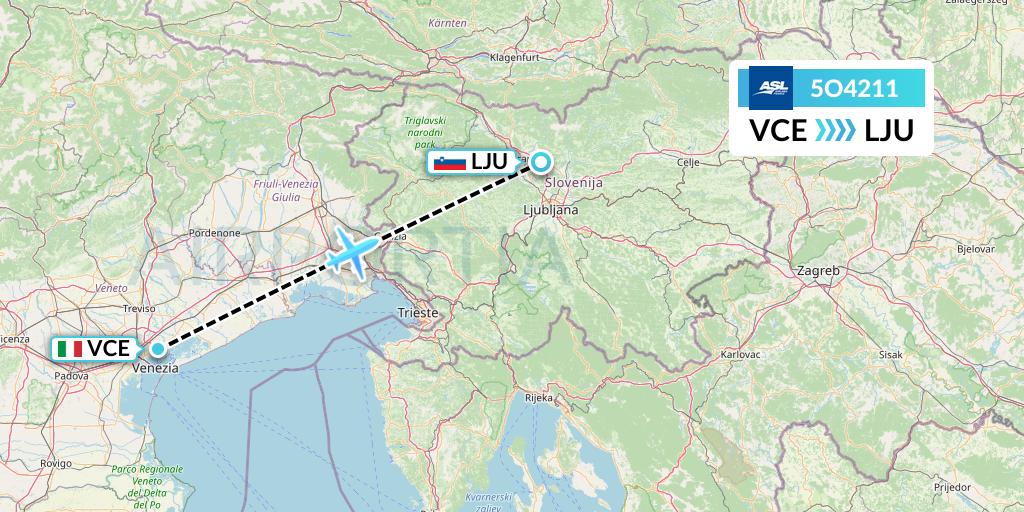 5O4211 ASL Airlines France Flight Map: Venice to Ljubljana
