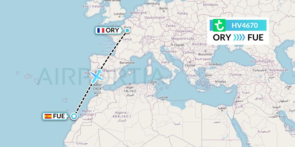 HV4670 Transavia Flight Map: Paris to Fuerteventura
