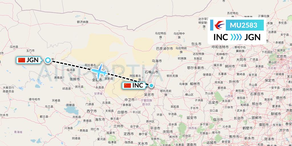MU2583 China Eastern Airlines Flight Map: Yinchuan to Jiayuguan