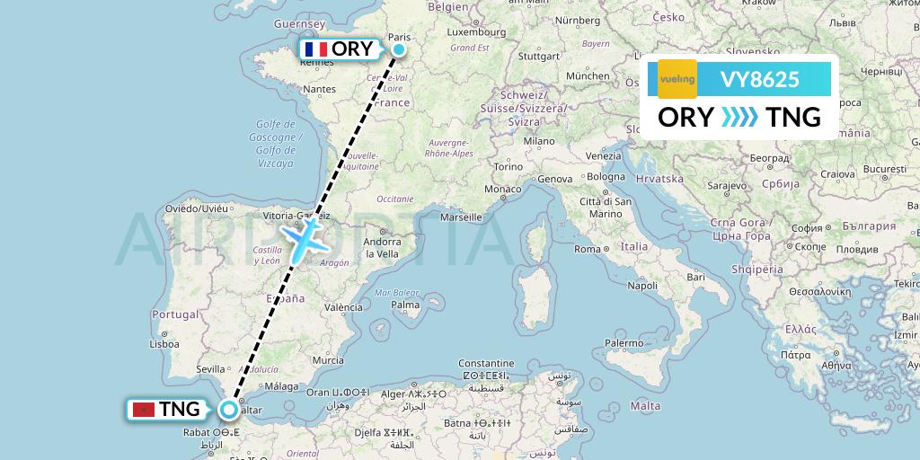 VY8625 Vueling Flight Map: Paris to Tangier