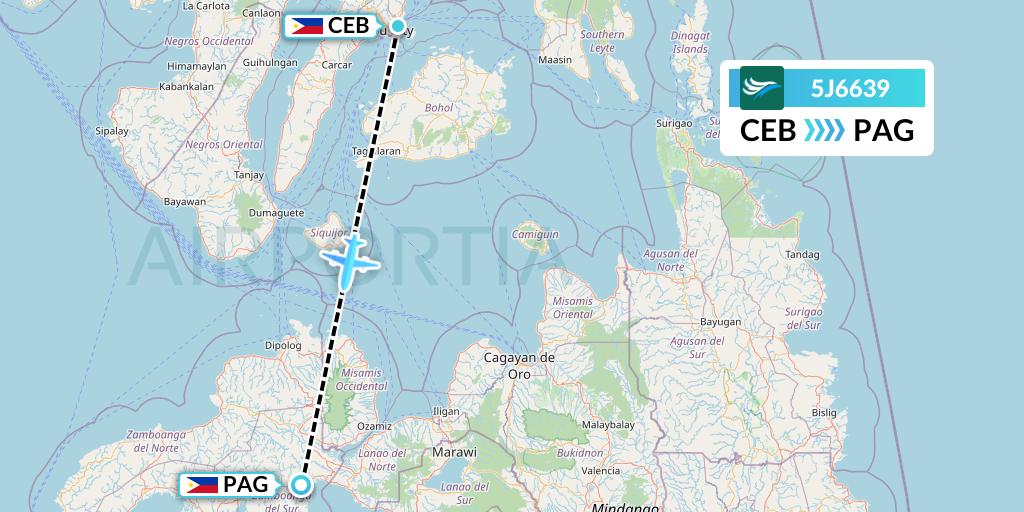 5J6639 CEBU Pacific Air Flight Map: Cebu to Pagadian 