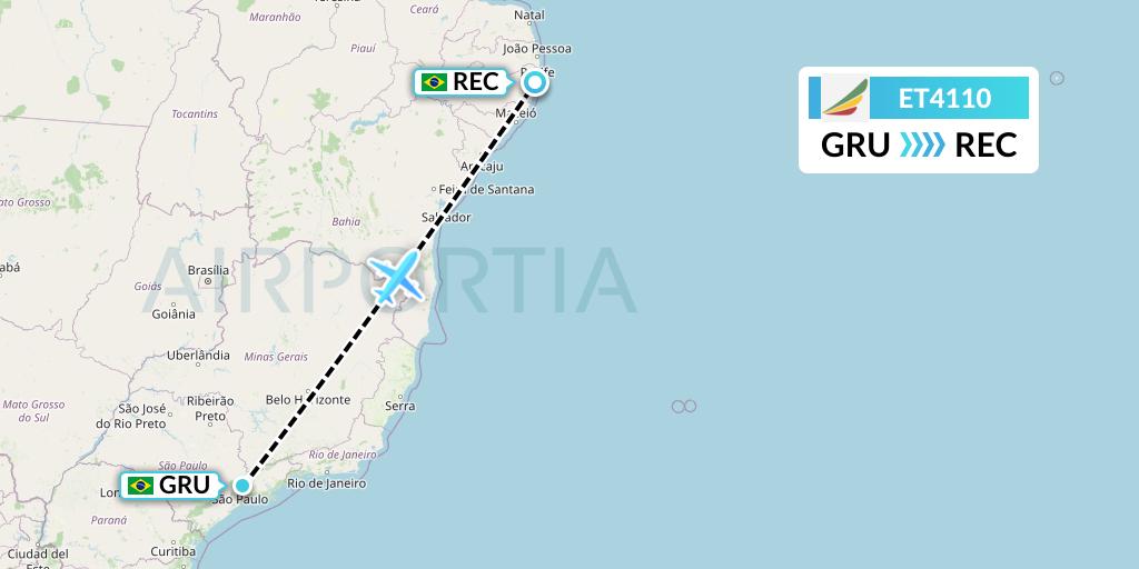 ET4110 Ethiopian Airlines Flight Map: Sao Paulo to Recife