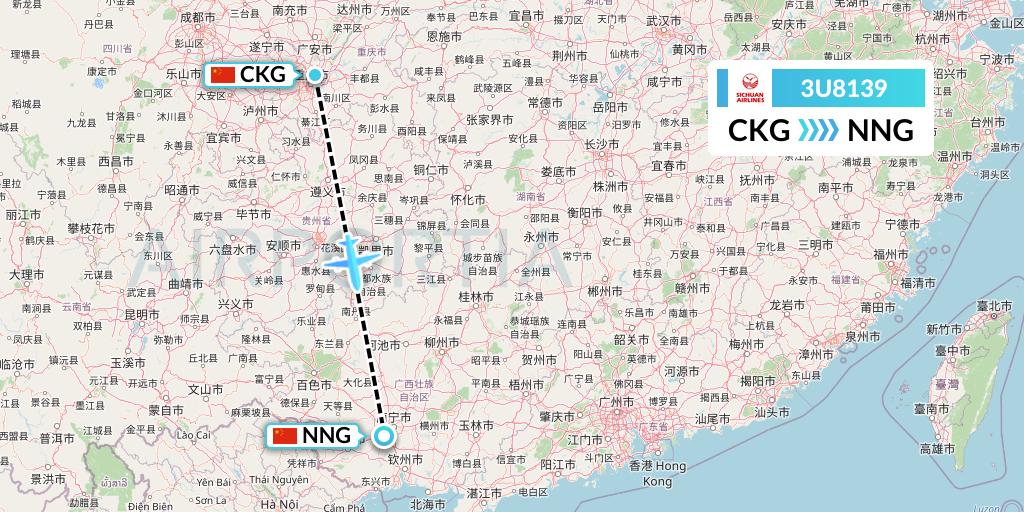 3U8139 Sichuan Airlines Flight Map: Chongqing to Nanning