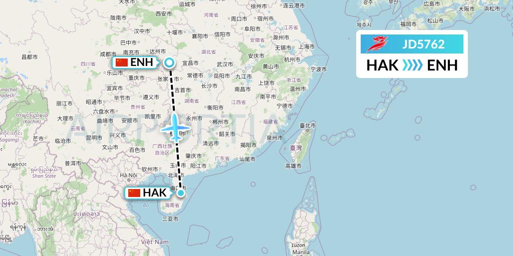 JD5762 Capital Airlines Flight Map: Haikou to Enshi
