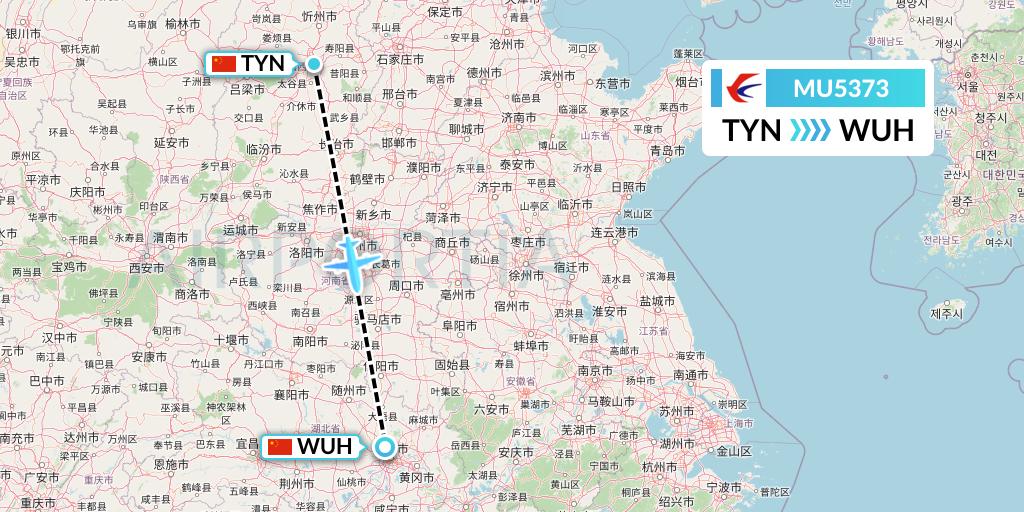 MU5373 China Eastern Airlines Flight Map: Taiyuan to Wuhan