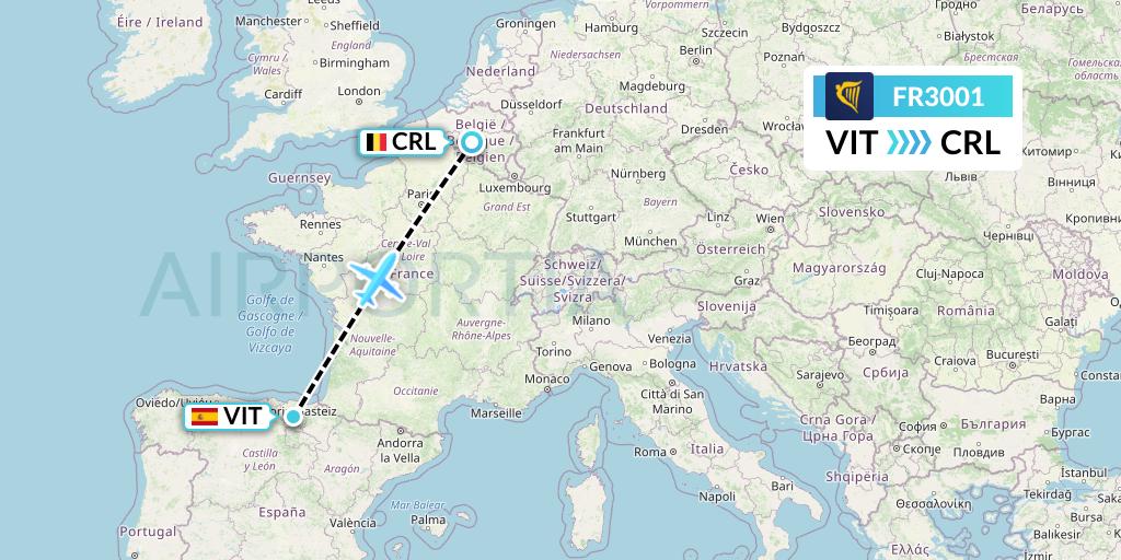 FR3001 Ryanair Flight Map: Vitoria to Brussels