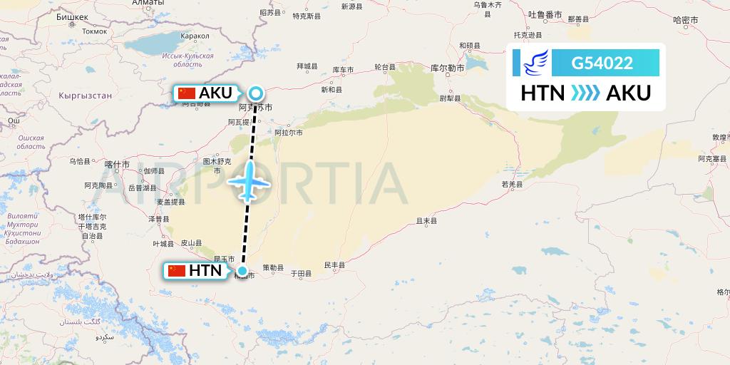 G54022 China Express Airlines Flight Map: Hotan to Aksu