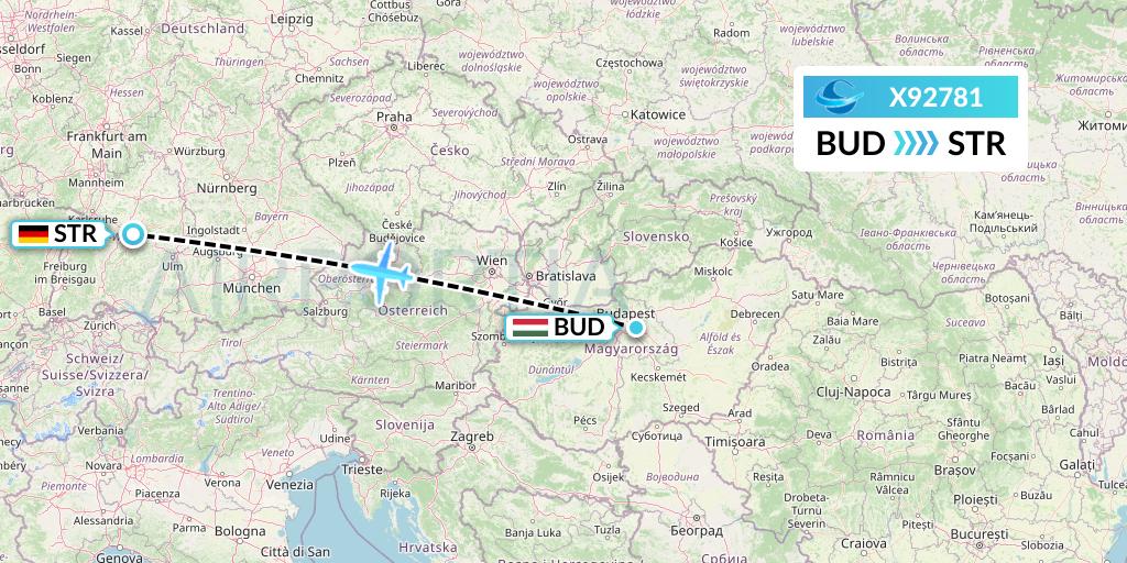 X92781 Avion Express Flight Map: Budapest to Stuttgart