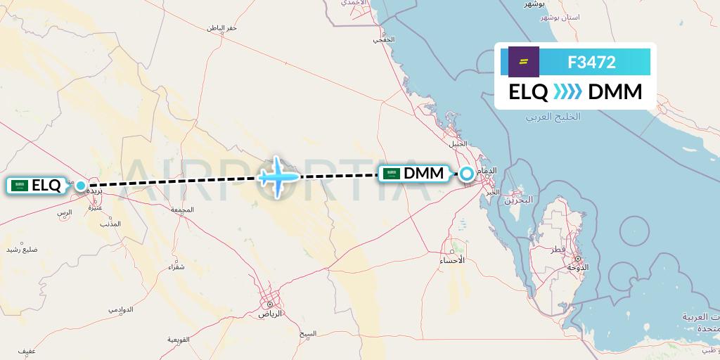F3472 flydeal Flight Map: Al-Qassim to Dammam