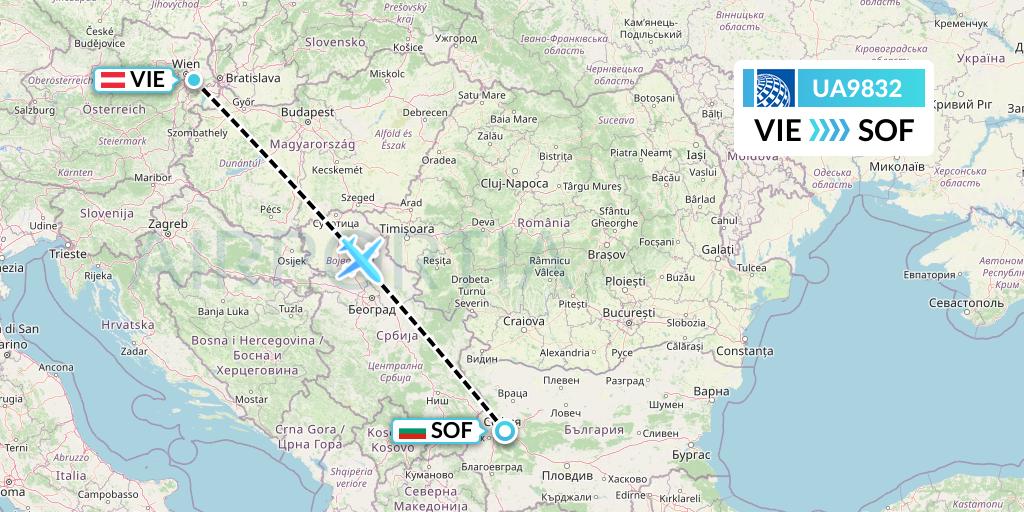 UA9832 United Airlines Flight Map: Vienna to Sofia