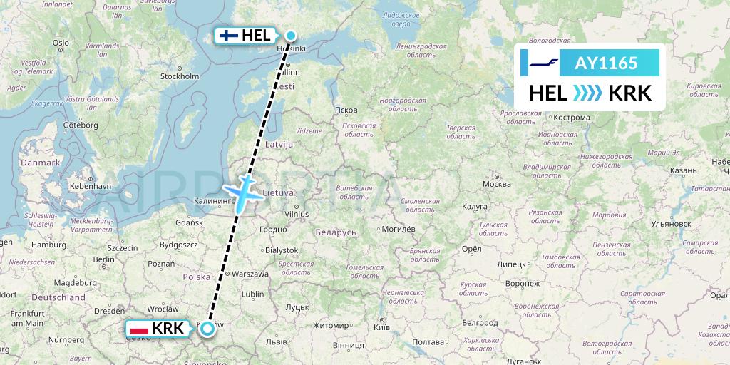 AY1165 Finnair Flight Map: Helsinki to Krakow