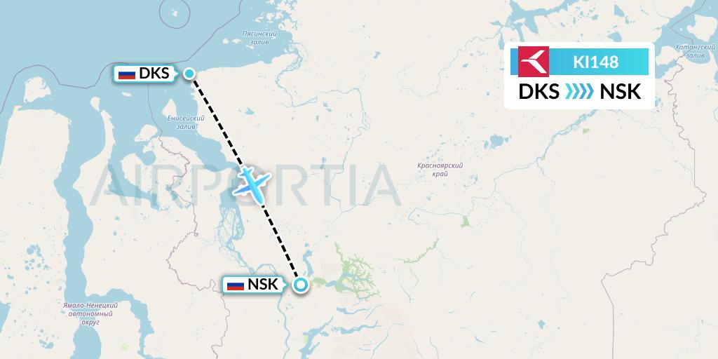 KI148 Krasavia Flight Map: Dikson to Norilsk