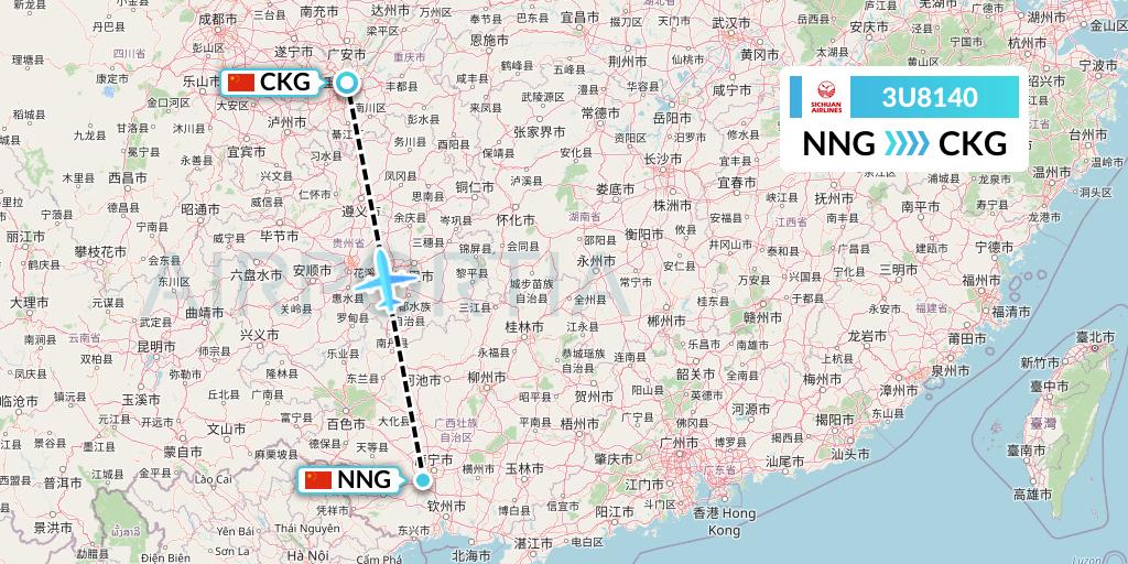 3U8140 Sichuan Airlines Flight Map: Nanning to Chongqing