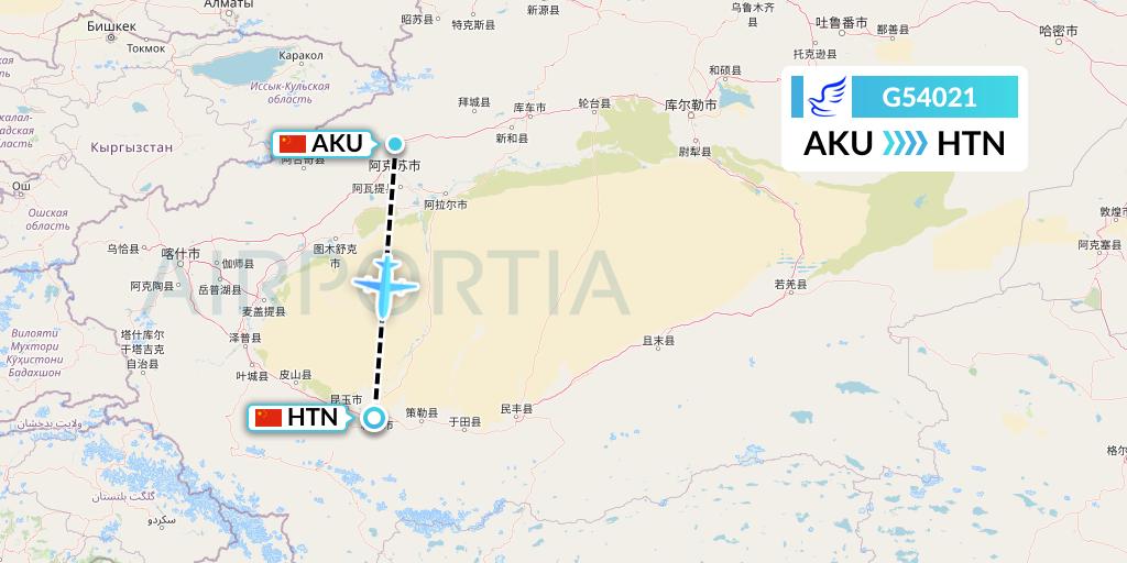 G54021 China Express Airlines Flight Map: Aksu to Hotan