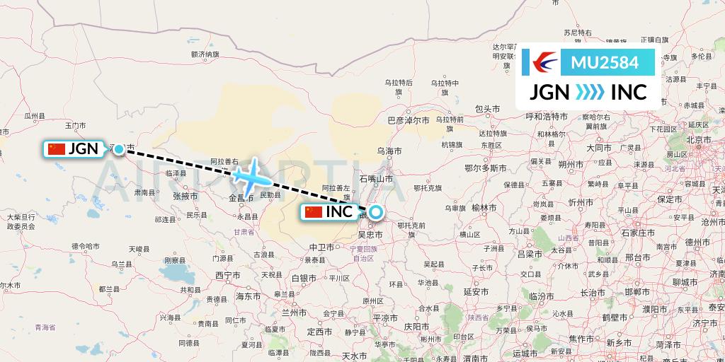 MU2584 China Eastern Airlines Flight Map: Jiayuguan to Yinchuan