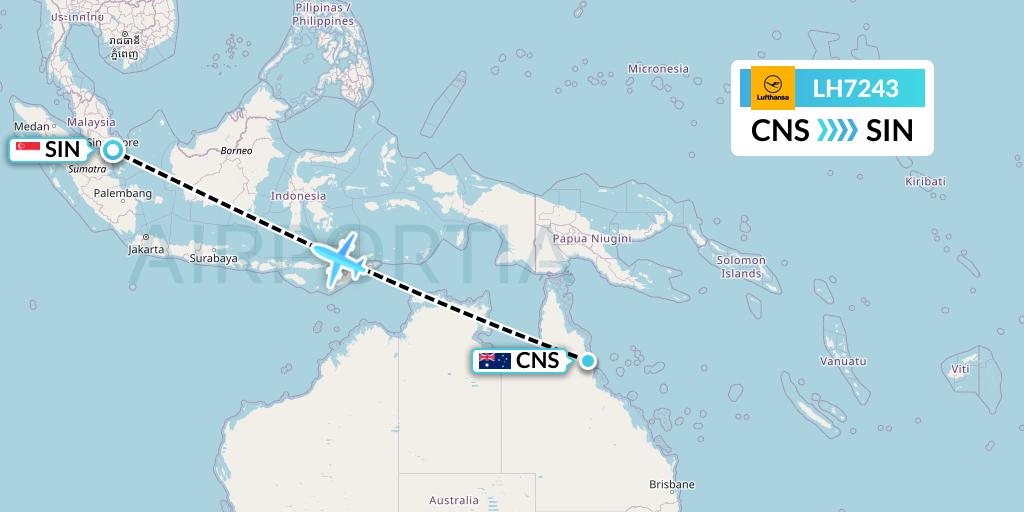 LH7243 Lufthansa Flight Map: Cairns to Singapore