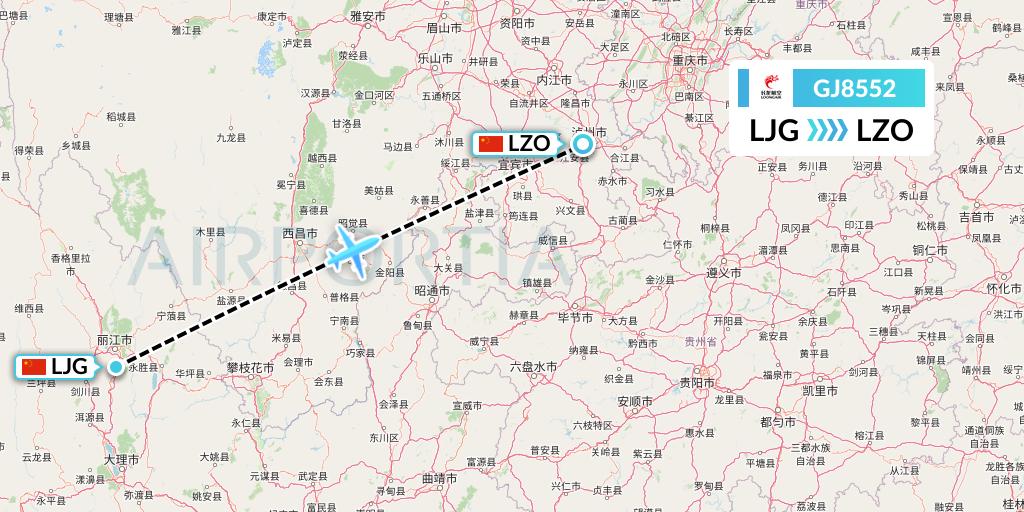 GJ8552 Loong Airlines Flight Map: Lijiang to Luzhou