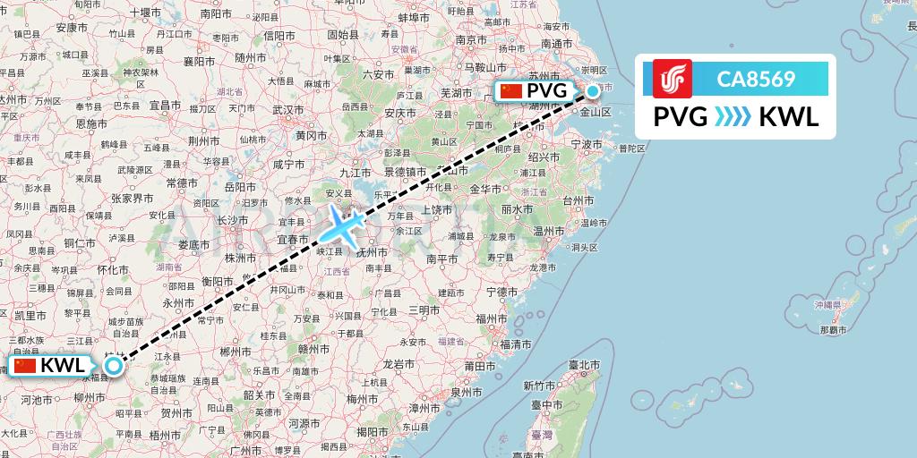 CA8569 Air China Flight Map: Shanghai to Guilin