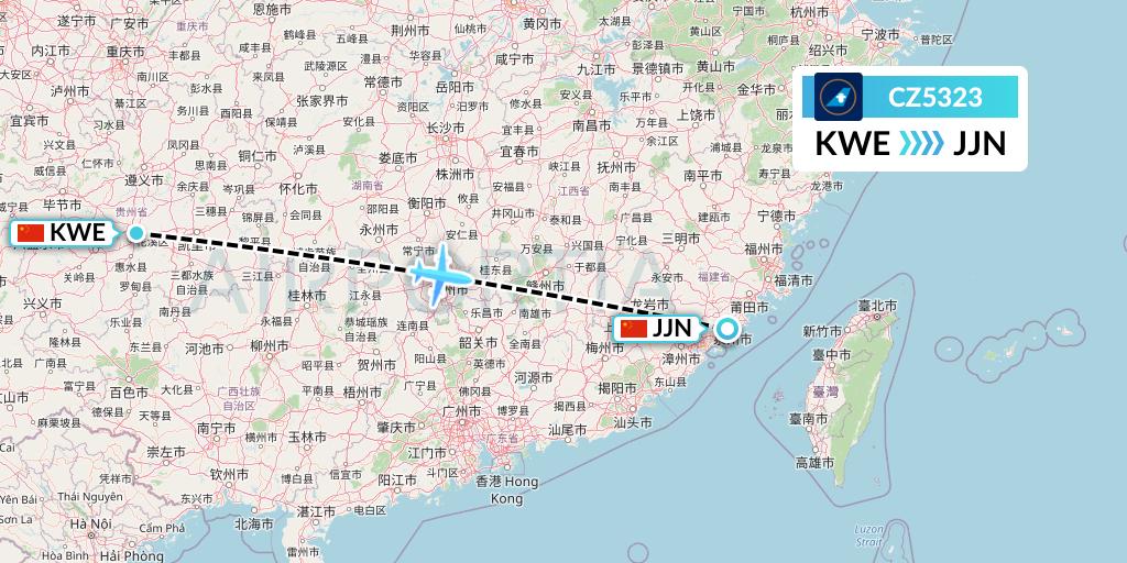CZ5323 China Southern Airlines Flight Map: Guiyang to Jinjiang