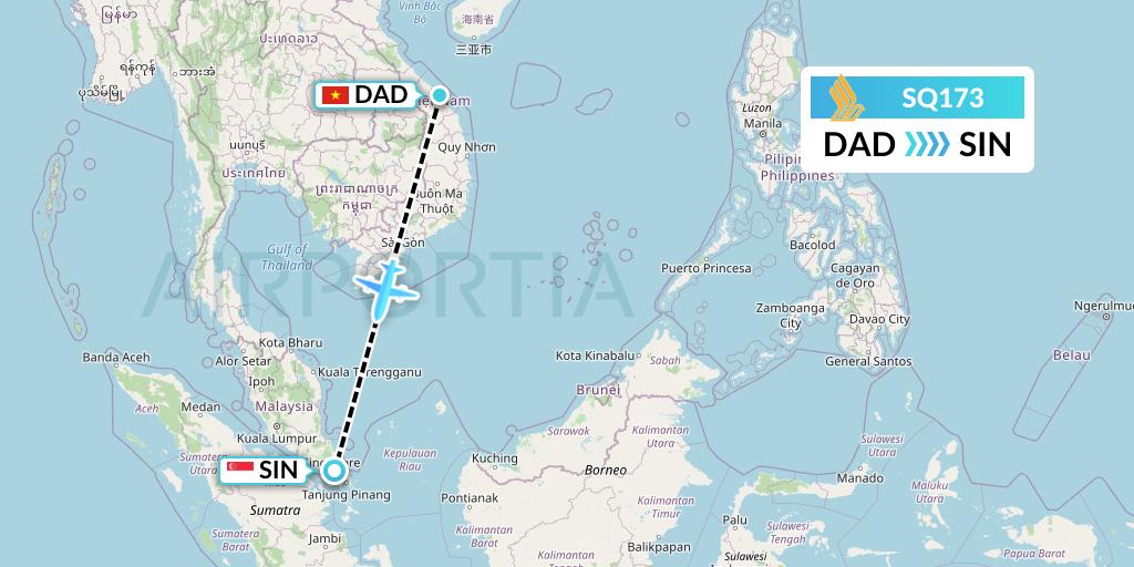 SQ173 Singapore Airlines Flight Map: Da Nang to Singapore