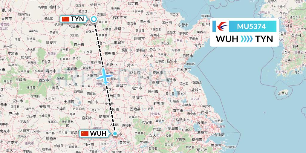 MU5374 China Eastern Airlines Flight Map: Wuhan to Taiyuan