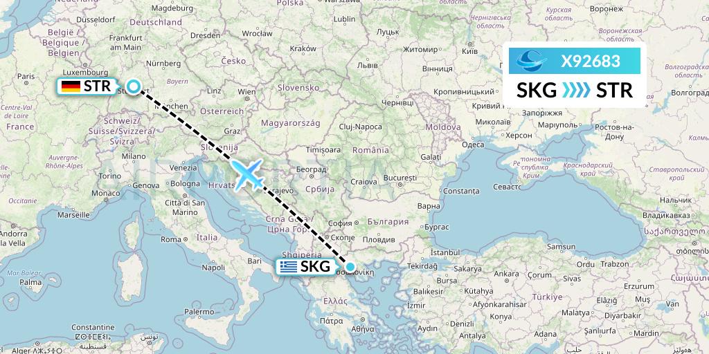 X92683 Avion Express Flight Map: Thessaloniki to Stuttgart