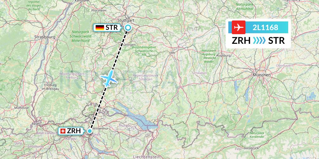 2L1168 Helvetic Airways Flight Map: Zurich to Stuttgart