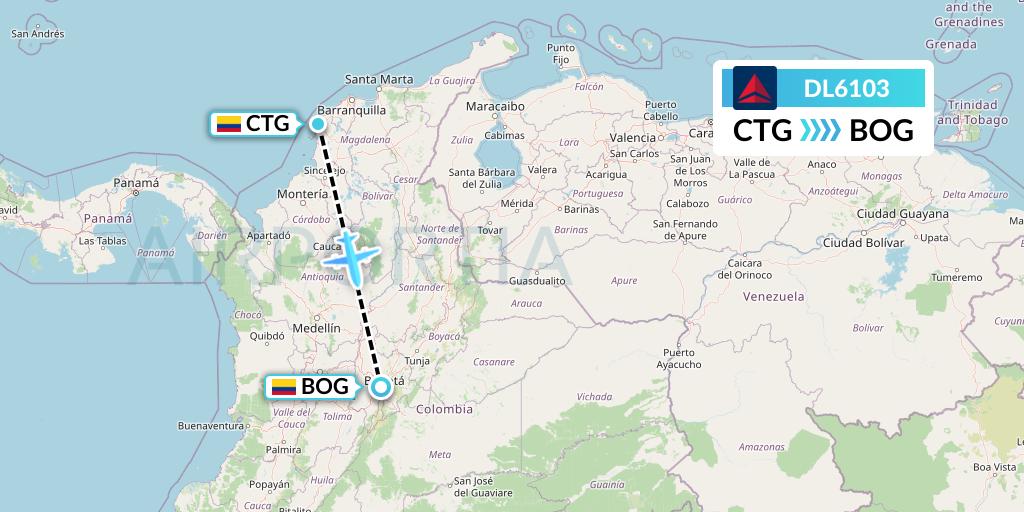 DL6103 Delta Air Lines Flight Map: Cartagena to Bogota