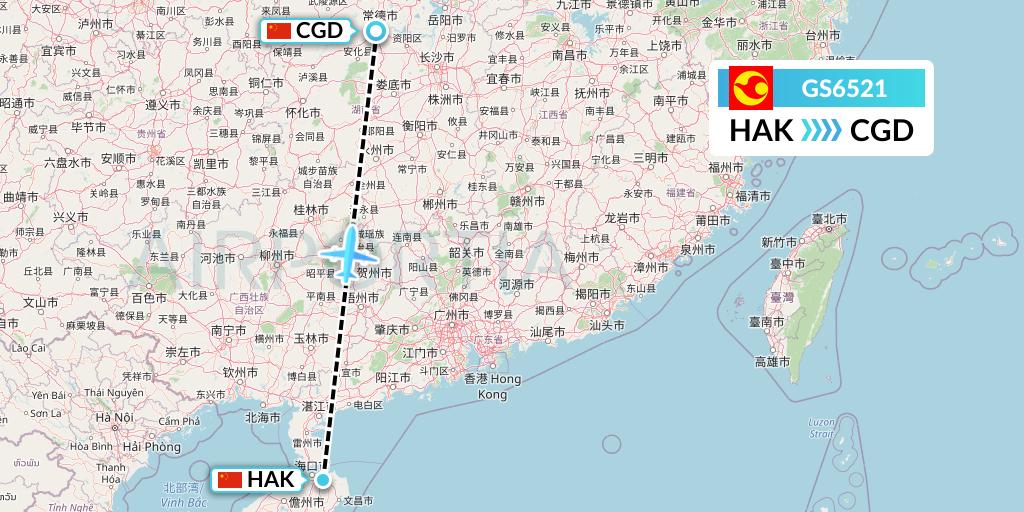 GS6521 Tianjin Airlines Flight Map: Haikou to Changde