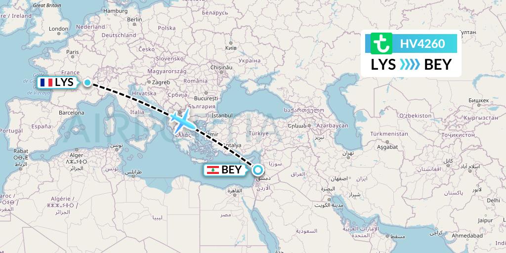 HV4260 Transavia Flight Map: Lyon to Beirut