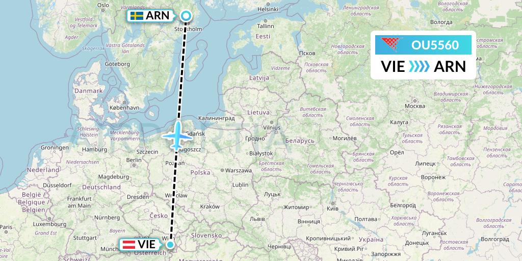 OU5560 Croatia Airlines Flight Map: Vienna to Stockholm