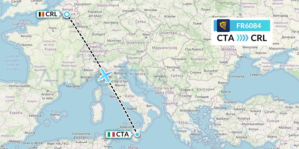 FR6084 Ryanair Flight Map: Catania to Brussels