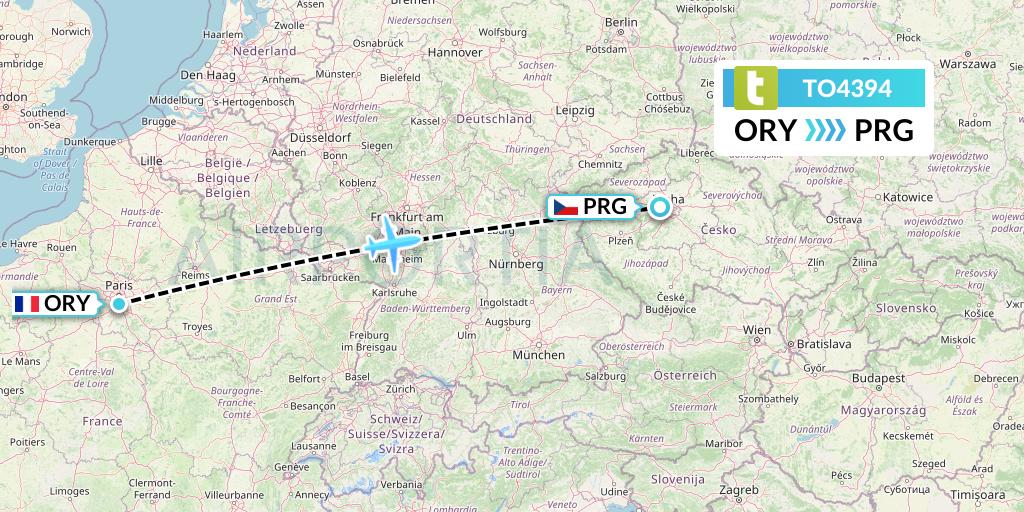 TO4394 Transavia France Flight Map: Paris to Prague