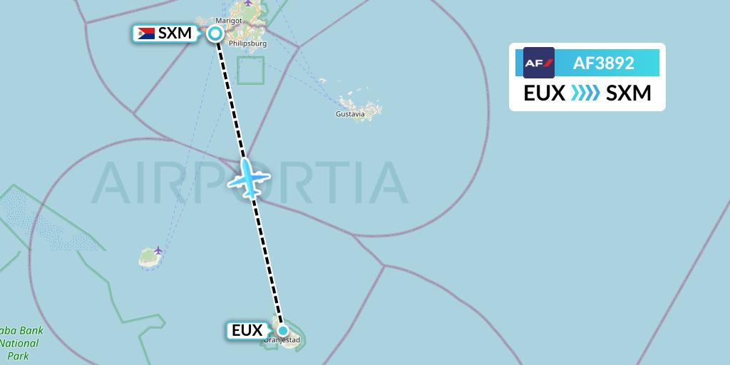 AF3892 Air France Flight Map: Sint Eustatius to Sint Maarten