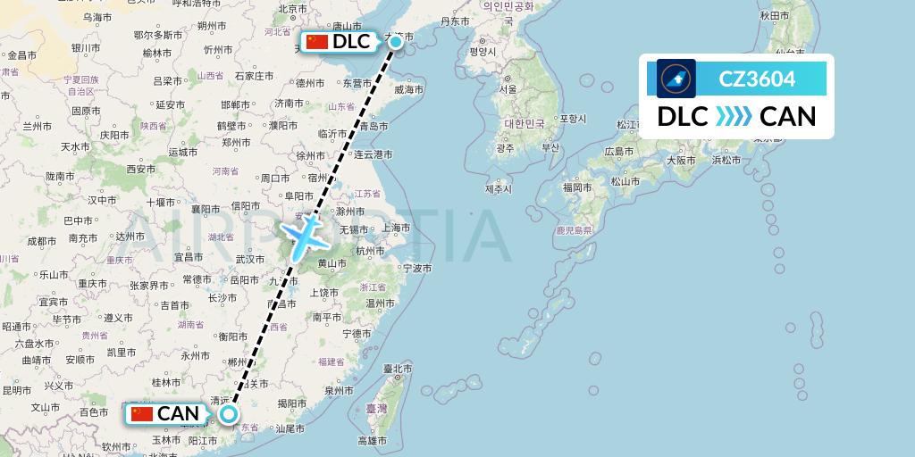 CZ3604 China Southern Airlines Flight Map: Dalian to Guangzhou