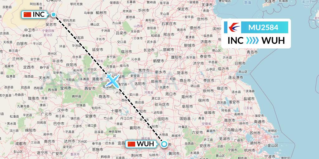 MU2584 China Eastern Airlines Flight Map: Yinchuan to Wuhan