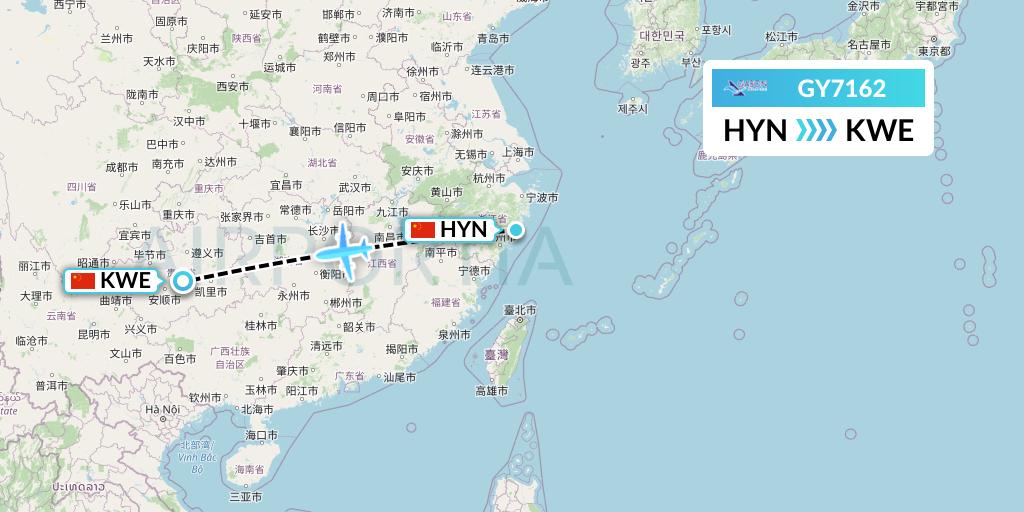 GY7162 Colorful GuiZhou Airlines Flight Map: Huangyan to Guiyang