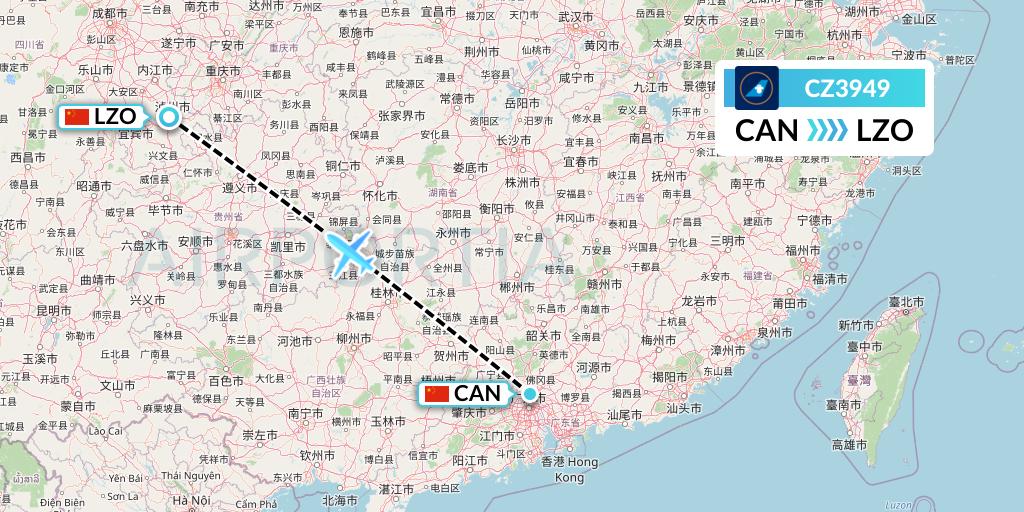 CZ3949 China Southern Airlines Flight Map: Guangzhou to Luzhou