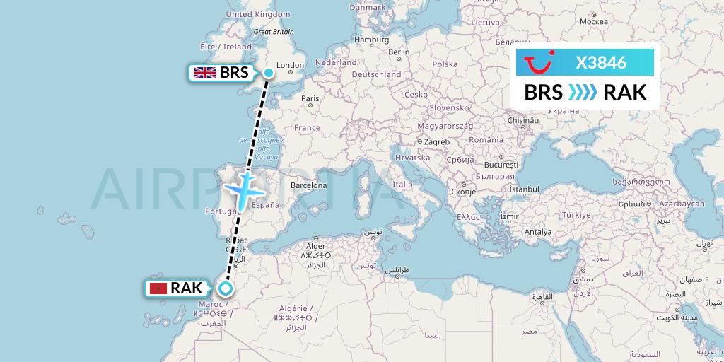 X3846 TUI fly Germany Flight Map: Bristol to Marrakesh