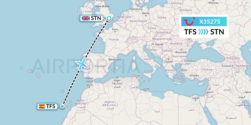 X35275 TUI fly Germany Flight Map: Tenerife to London