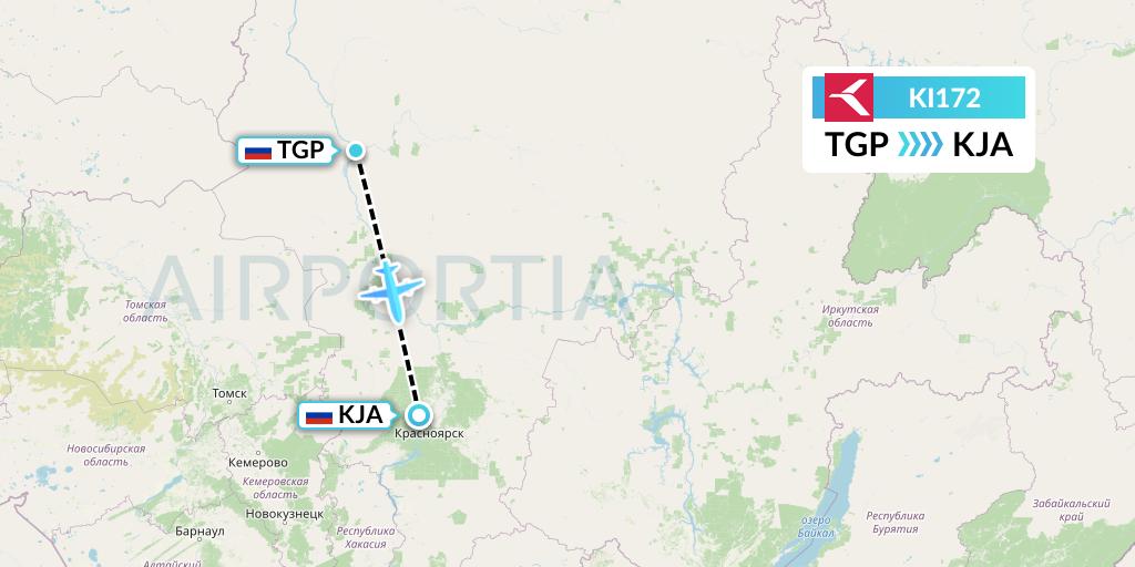 KI172 Krasavia Flight Map: Bor to Krasnoyarsk