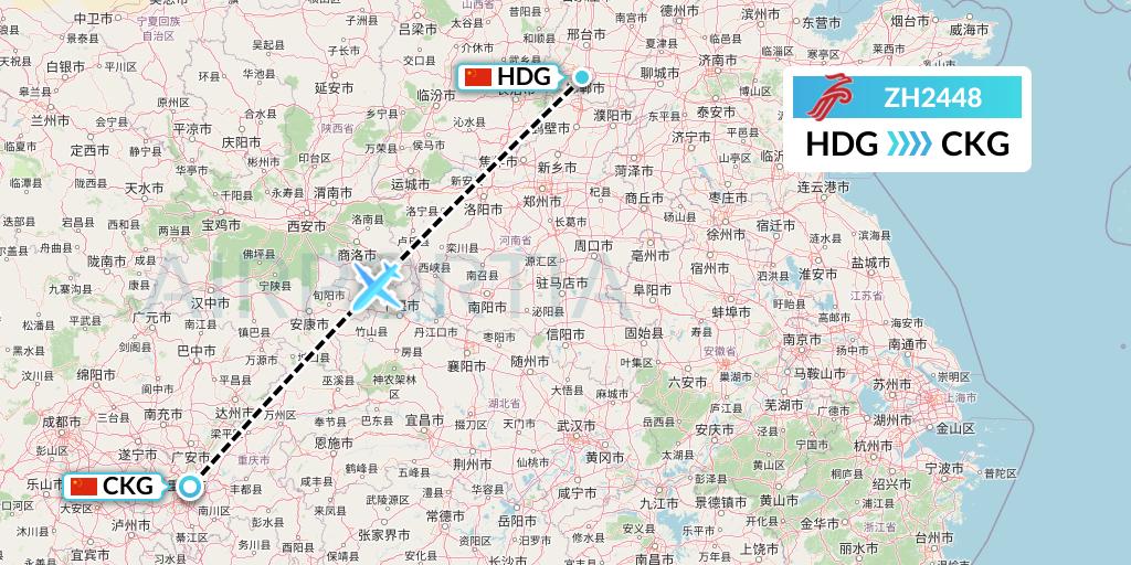 ZH2448 Shenzhen Airlines Flight Map: Handan to Chongqing