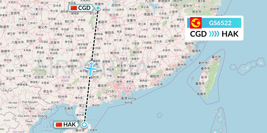 GS6522 Tianjin Airlines Flight Map: Changde to Haikou