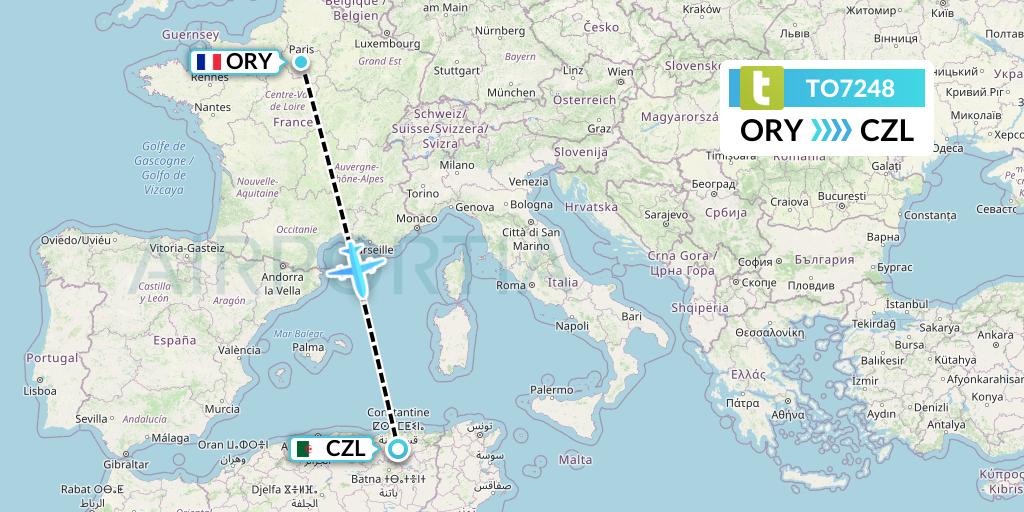 TO7248 Transavia France Flight Map: Paris to Constantine