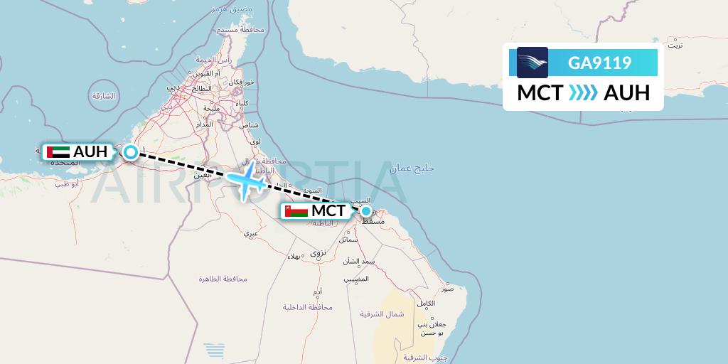 GA9119 Garuda Indonesia Flight Map: Muscat to Abu Dhabi