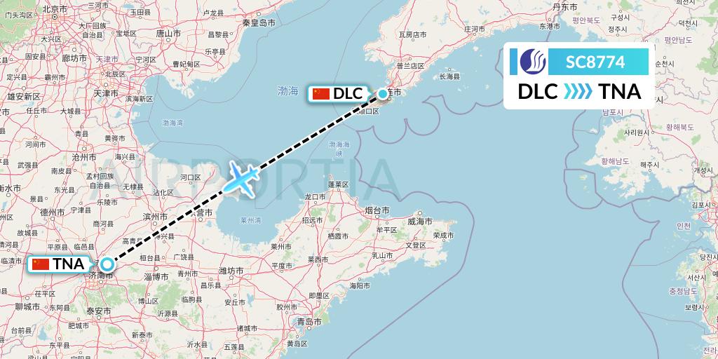 SC8774 Shandong Airlines Flight Map: Dalian to Jinan
