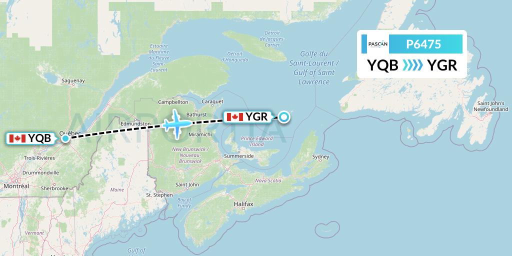 P6475 Pascan Aviation Flight Map: Quebec to Iles-de-la-Madeleine